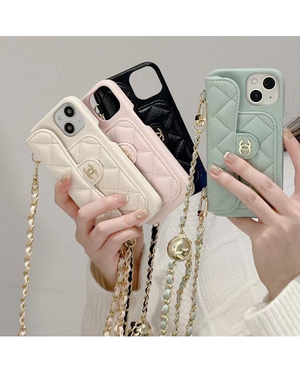 chanel iphone 14 15 plus/13/14 15 pro max card shoulder strap crossbody iphone 15 14/14pro max fashion leather back cover full shell