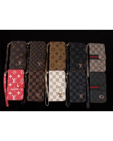 lv supreme gucci wallet Flip iphone 14 13 pro mini se2/se3 Case leather Monogram Magnetic Flap Wallet Leather case