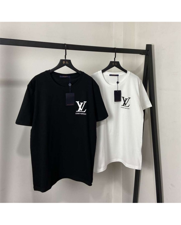 LV Couple pair Louis Vuitton T-shirts summer Women men Tops Cotton+Polyester Tee Summer  Short Sleeve Shirt Boy Breathable Tee Cloth XS-5XL